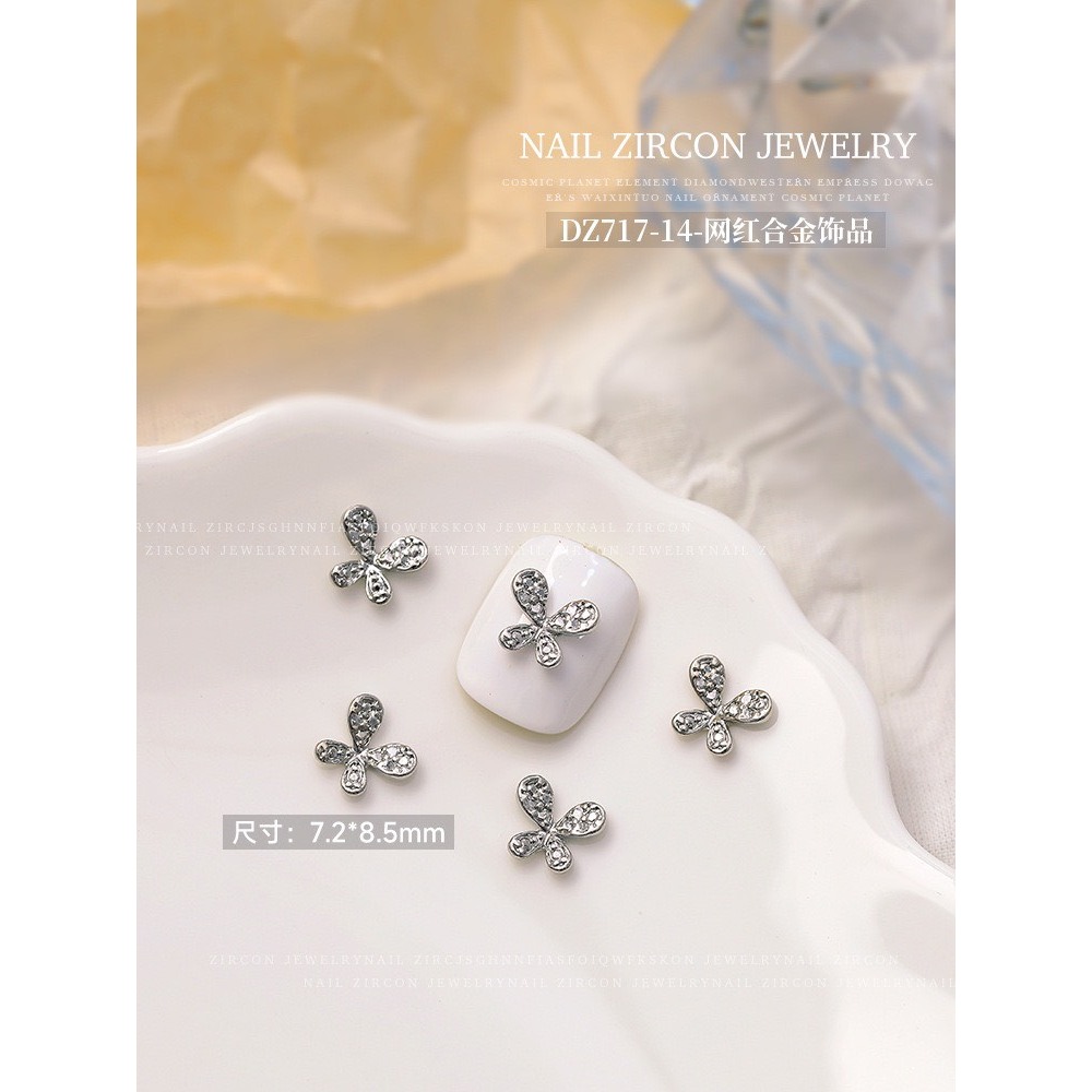 Set 10 charm bạc hình bướm mini trang trí móng tay