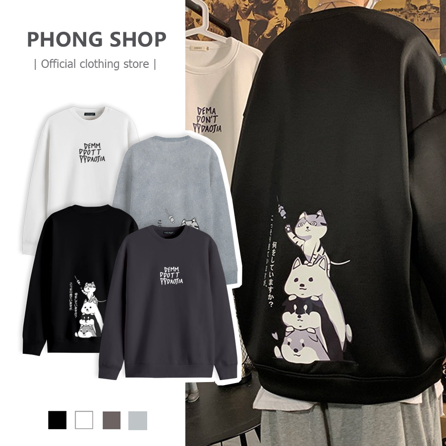 Áo Sweater Form Rộng PHONG SHOP Mèo Demm Nỉ Bông Unisex Local Brand