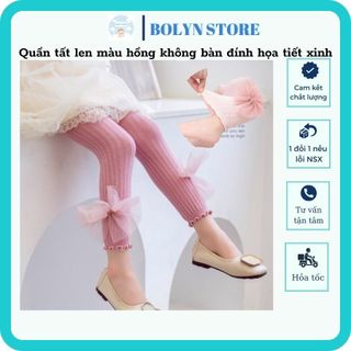 Quần tất bé gái - Quần tất len không bàn, quần legging trơn màu hồng phong cách công chúa shop BOLYN
