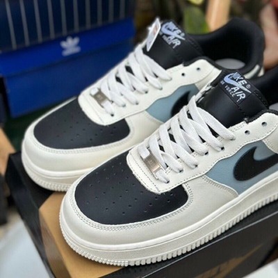 Giày_Nike Air Force 1 Mũi Đen, Giày AF1 Cream And Black Đế Air Bản Cao Cấp Hót Trend Size Nam Nữ Full Box Bill