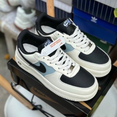 Giày_Nike Air Force 1 Mũi Đen, Giày AF1 Cream And Black Đế Air Bản Cao Cấp Hót Trend Size Nam Nữ Full Box Bill