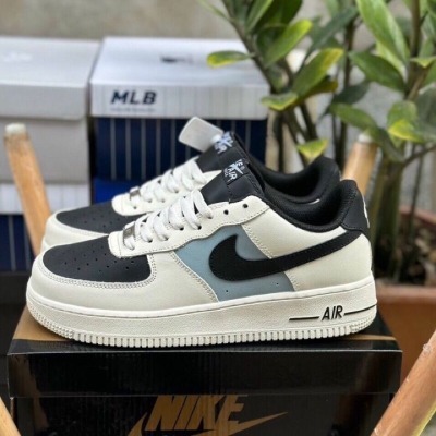 Giày_Nike Air Force 1 Mũi Đen, Giày AF1 Cream And Black Đế Air Bản Cao Cấp Hót Trend Size Nam Nữ Full Box Bill