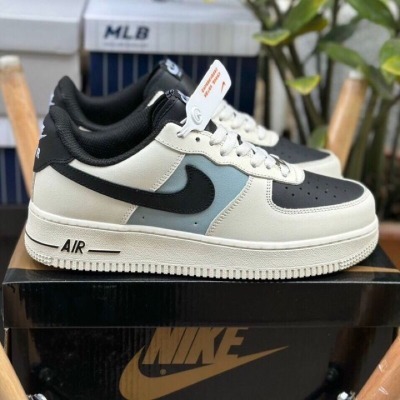 Giày_Nike Air Force 1 Mũi Đen, Giày AF1 Cream And Black Đế Air Bản Cao Cấp Hót Trend Size Nam Nữ Full Box Bill