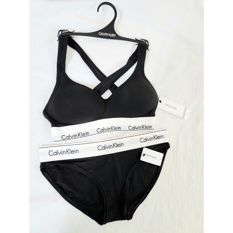 Set Calvin Klein Modern Cotton Lightly Lined Bra/Bikini màu Đen  - Chính Hãng 100%