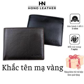 Ví nam khắc tên theo yêu cầu HONO LEATHER - ví khắc tên tặng kèm hộp và nơ làm quà tặng cho người thân NPT