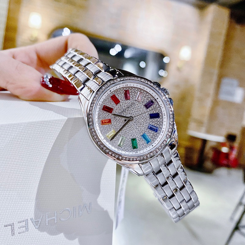 Đồng hồ nữ Michael Kors MK7368 Mặt tròn siz 35mm đính đá màu dây kim loại màu trắng