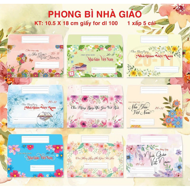 Set 5 Cái - Phong Bì, Bao Thư Chủ Đề Nhà Giáo 20/11