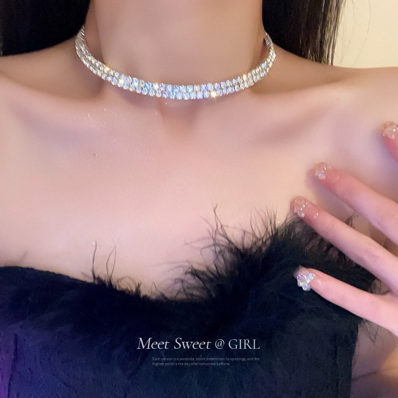 choker cổ 2 hàng 3 hàng đá sang chảnh, vòng cổ đính đá sang chảnh
