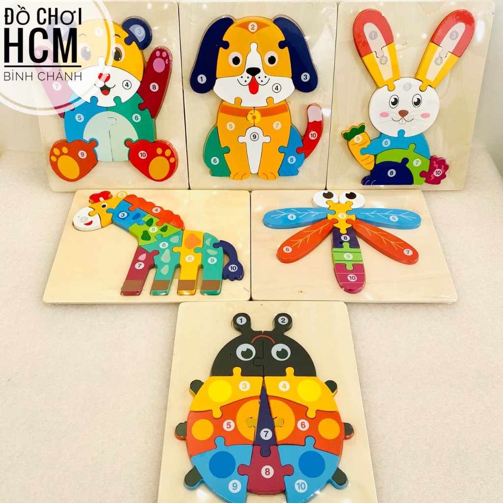 Đồ chơi trẻ em lắp ghép gỗ, xếp hình động vật thỏ ong hươu gấu, đồ chơi giáo dục trí tuệ thông minh