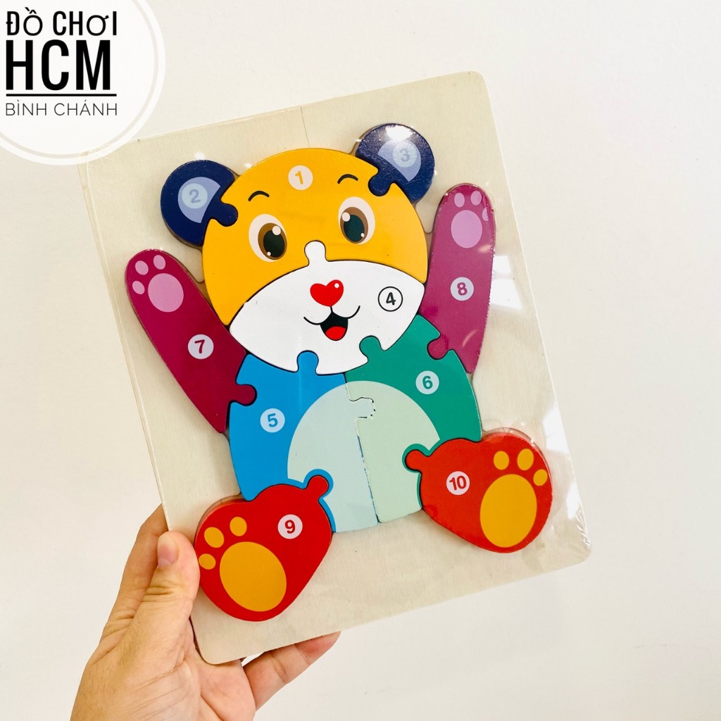 Đồ chơi trẻ em lắp ghép gỗ, xếp hình động vật thỏ ong hươu gấu, đồ chơi giáo dục trí tuệ thông minh