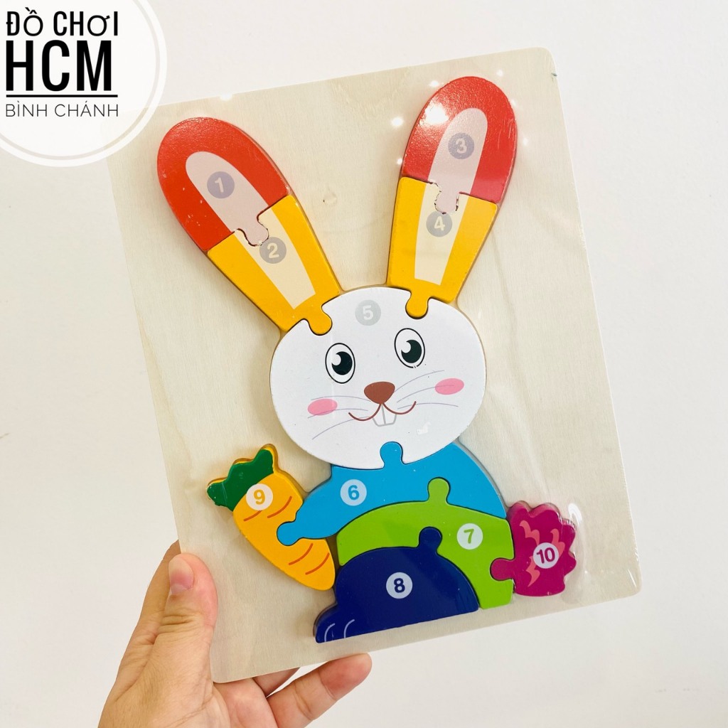 Đồ chơi trẻ em lắp ghép gỗ, xếp hình động vật thỏ ong hươu gấu, đồ chơi giáo dục trí tuệ thông minh