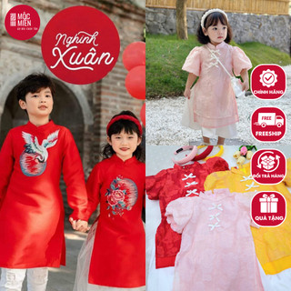 Áo dài cách tân bé gái kèm chân váy xòe dễ thương chất liệu gấm vân nổi cao cấp - Áo dài Mộc Miên - MM33