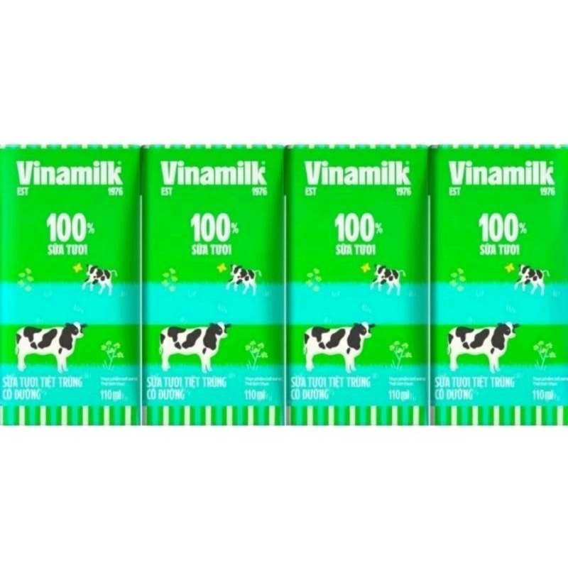 Lốc 4 hộp Sữa Tươi Tiệt Trùng Vinamilk Có Đường, Ít Đường 110ml