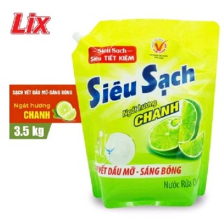 Nước rửa chén Lix Siêu Sạch túi 3.5kg tiết kiệm