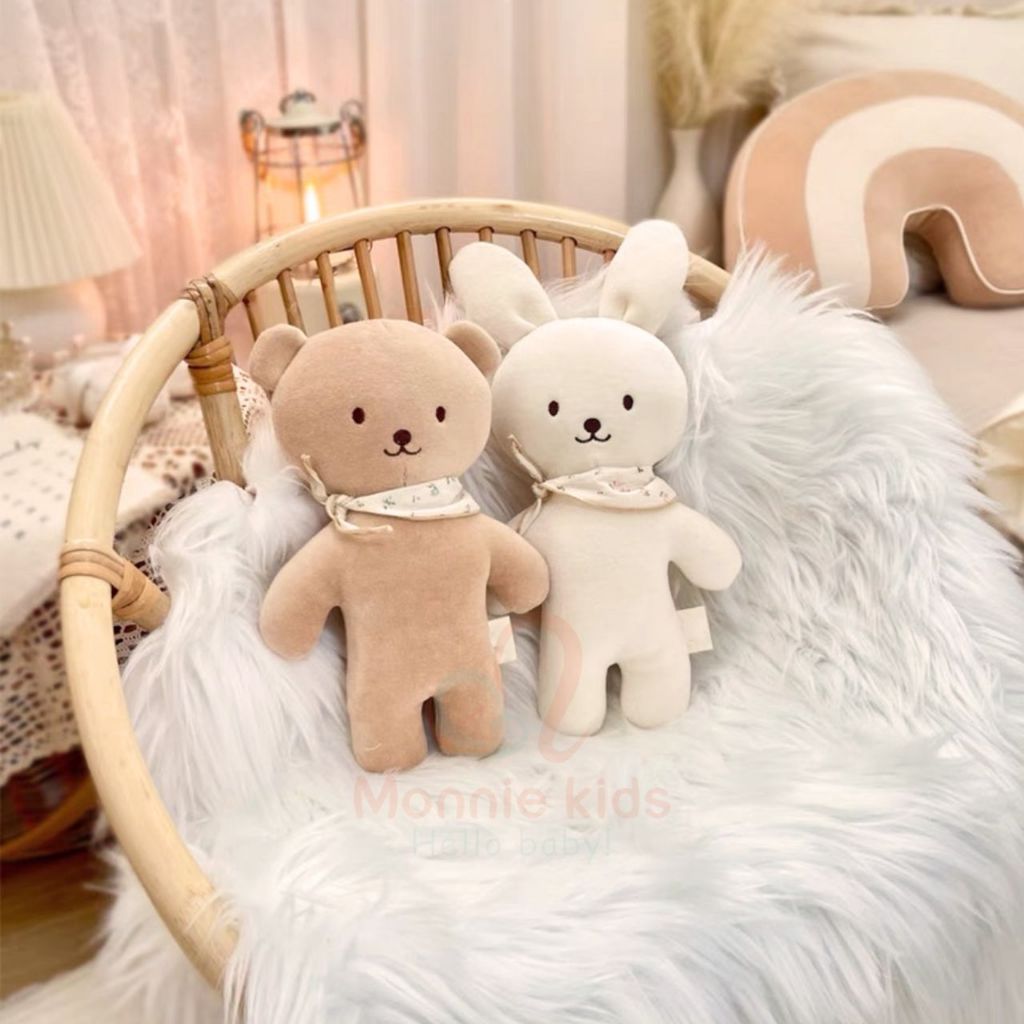 Thú bông cotton hữu cơ cho bé Lacoz 30cm, gấu thỏ bông organic mềm mại cho trẻ - Monnie Kids