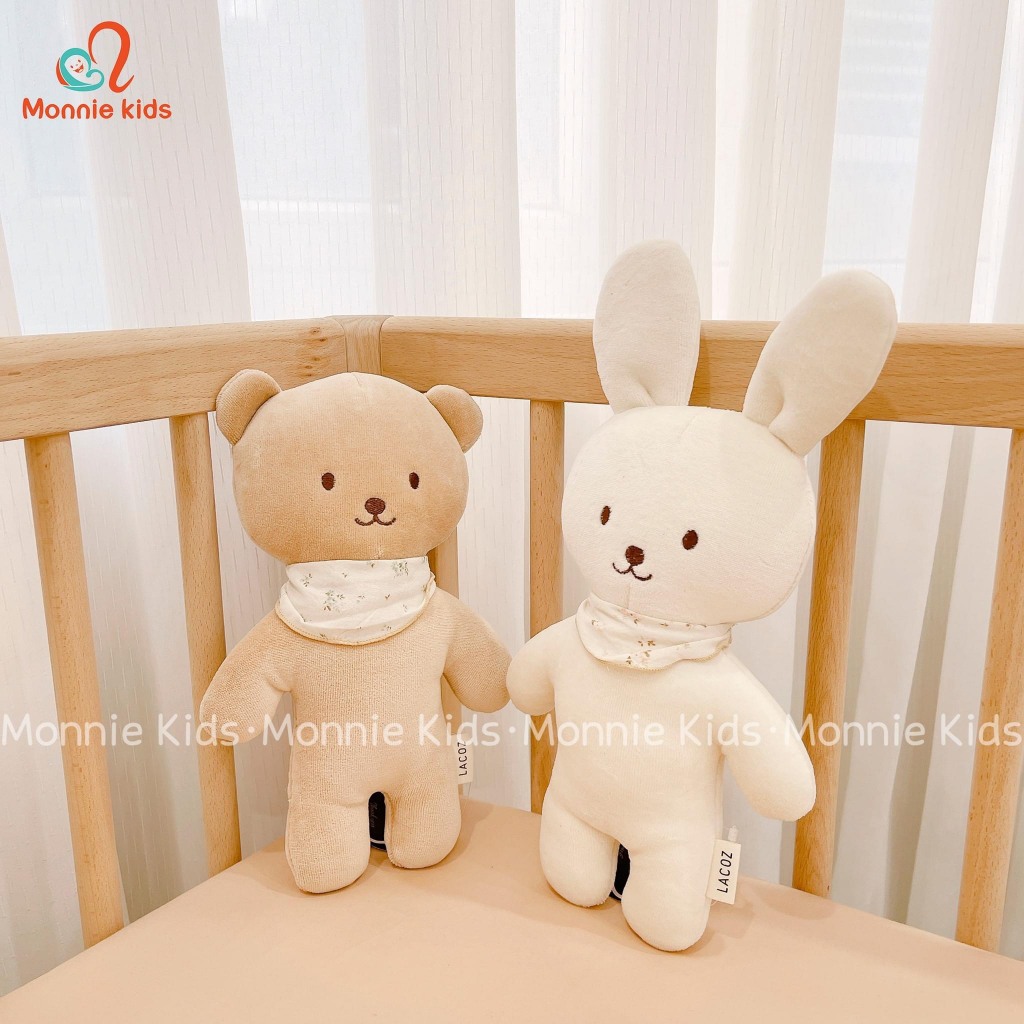 Thú bông cotton hữu cơ cho bé Lacoz 30cm, gấu thỏ bông organic mềm mại cho trẻ - Monnie Kids
