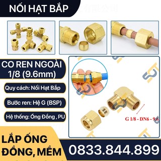 Co Hạt Bắp 1/8 (9.6) Ren Ngoài Siết Hạt Bắp & Nhẫn Để Kết Nối Ống Nhựa & Đồng - Brass Compression Male Elbow