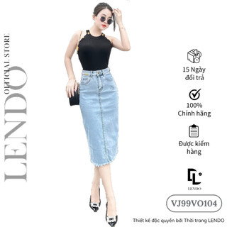 Chân Váy Jean Công Sở LENDO Dáng Ôm Bút Chì Xước Gấu Kèm Đai VJ99VO104