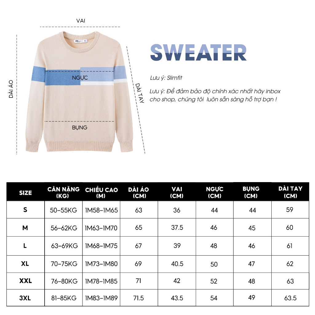 Áo Len Nam 5S FASHION, Chất Viscose, Thiết Kế Cổ Tròn Can Phối Kẻ Ngang, Lịch Lãm