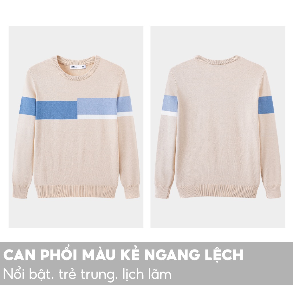 Áo Len Nam 5S FASHION, Chất Viscose, Thiết Kế Cổ Tròn Can Phối Kẻ Ngang, Lịch Lãm