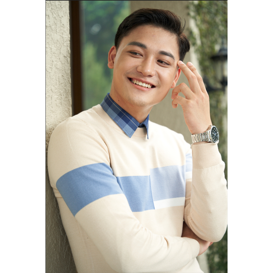 Áo Len Nam 5S FASHION, Chất Viscose, Thiết Kế Cổ Tròn Can Phối Kẻ Ngang, Lịch Lãm