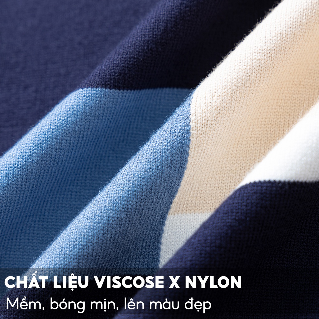 Áo Len Nam 5S FASHION, Chất Viscose, Thiết Kế Cổ Tròn Can Phối Kẻ Ngang, Lịch Lãm