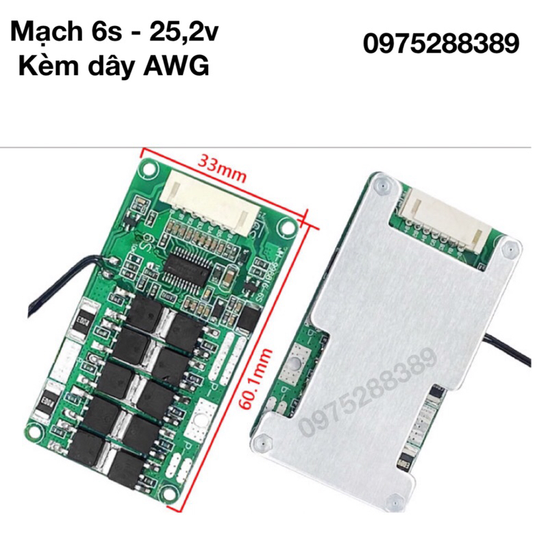 Mạch sạc xả và bảo vệ khối pin 6s - 25,2v có giắc cắm kèm day AWG