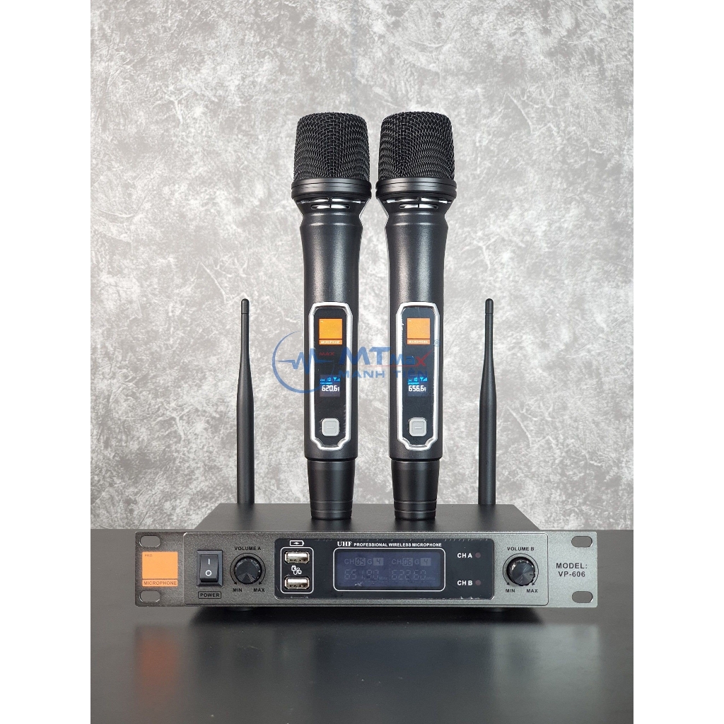Micro Karaoke VP-606 Không Dây - Mic Hát Karaoke Giá Rẻ, Bộ 2 Micro Không Dây Chống Nhiễu Chống Hú, Hút Âm Tốt,