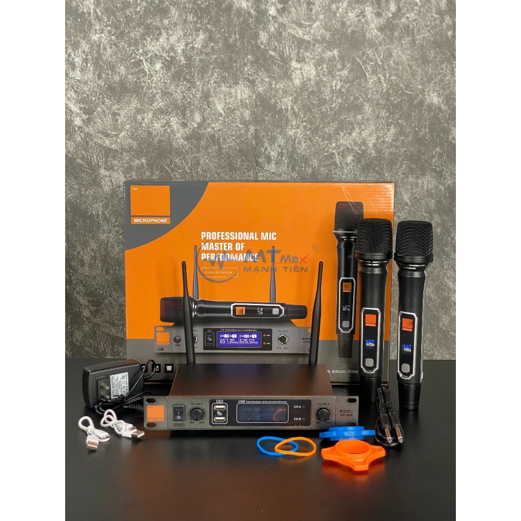 Micro Karaoke VP-606 Không Dây - Mic Hát Karaoke Giá Rẻ, Bộ 2 Micro Không Dây Chống Nhiễu Chống Hú, Hút Âm Tốt,