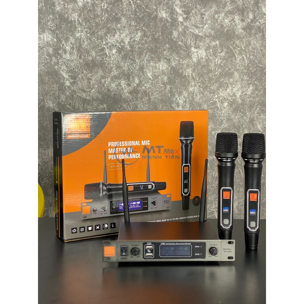Micro Karaoke VP-606 Không Dây - Mic Hát Karaoke Giá Rẻ, Bộ 2 Micro Không Dây Chống Nhiễu Chống Hú, Hút Âm Tốt,