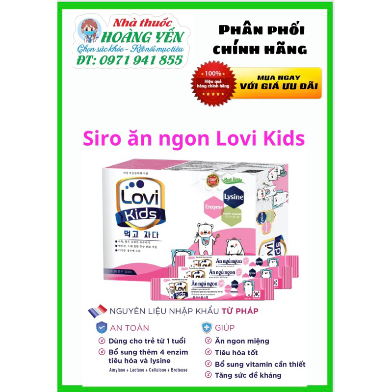 Hỗ trợ cải thiện tình trạng biếng ăn LOVI KIDS Giảm triệu chứng đầy bụng khó tiêu cho bé Nhà Thuốc Hoàng Yến [Hộp 20gói]