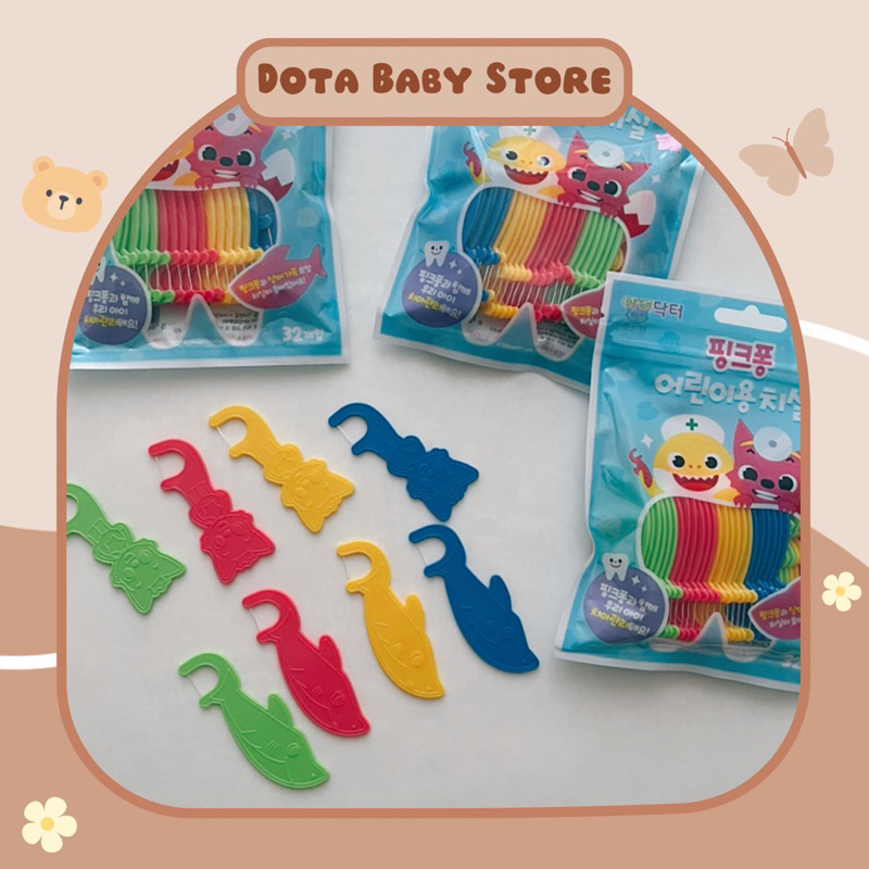 (KOREA) Tăm Chỉ Nha Khoa Trẻ Em Baby Shark Pinkfong - Tăm Chỉ Kẽ Răng Vệ Sinh Răng Miệng Cho Bé