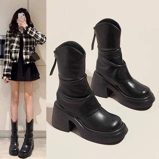 Bốt nữ cổ lửng chất da mềm đế cao 7cm thời trang hàng LOẠI 1