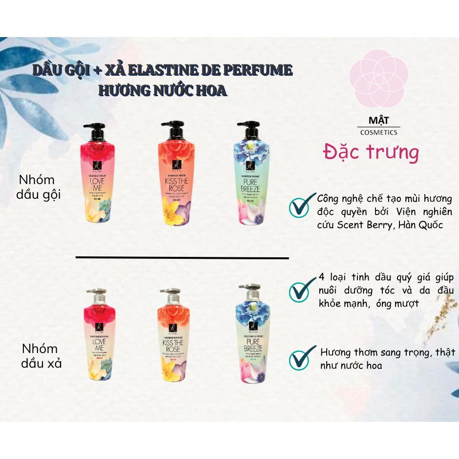 Dầu gội nước hoa Elastine các mùi 600ml