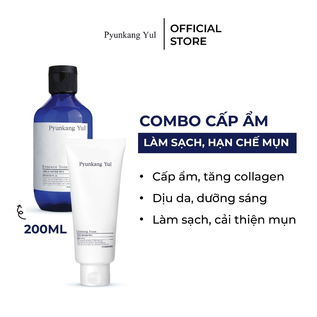 Combo Pyunkang Yul Nước hoa hồng Essence Toner 200ml + Pyunkang Yul Sữa rửa mặt Cleansing Foam 150m