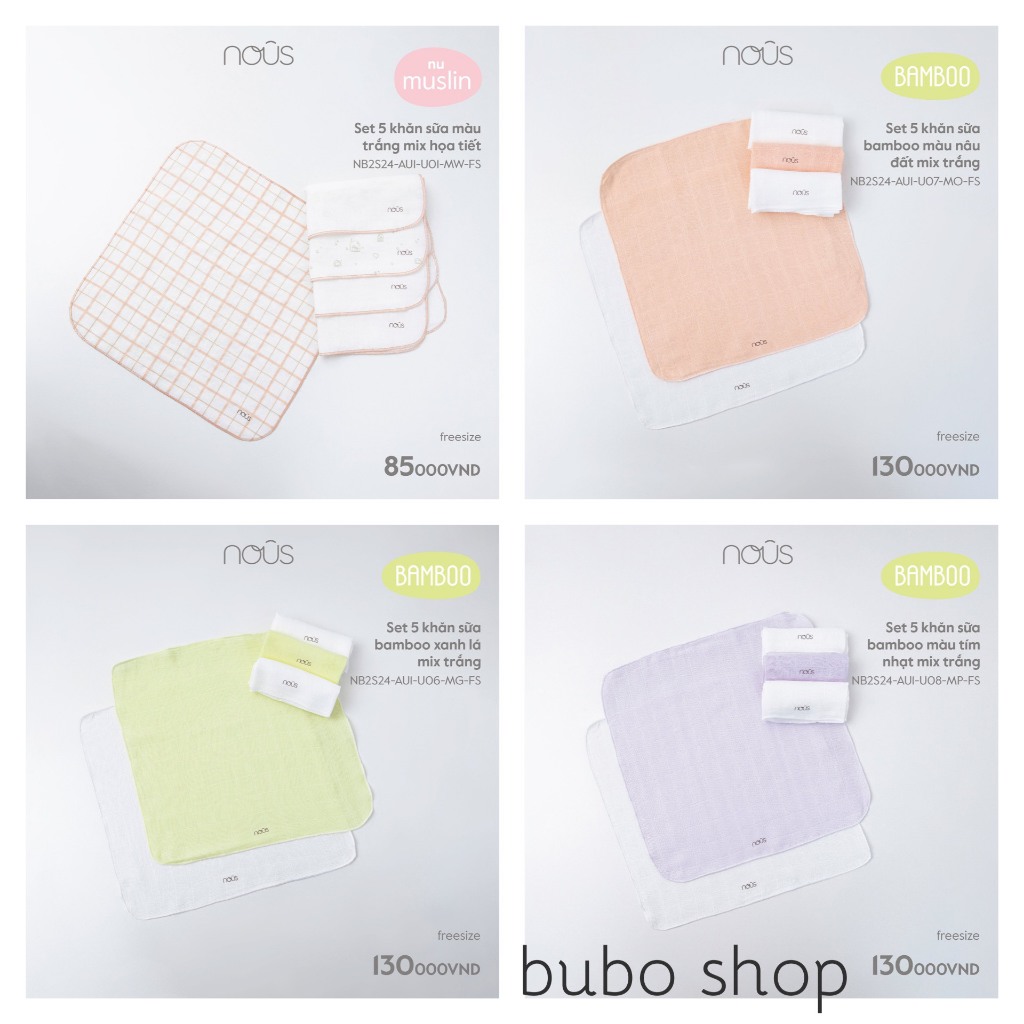 Set 5 khăn sữa sợi tre và nous xô