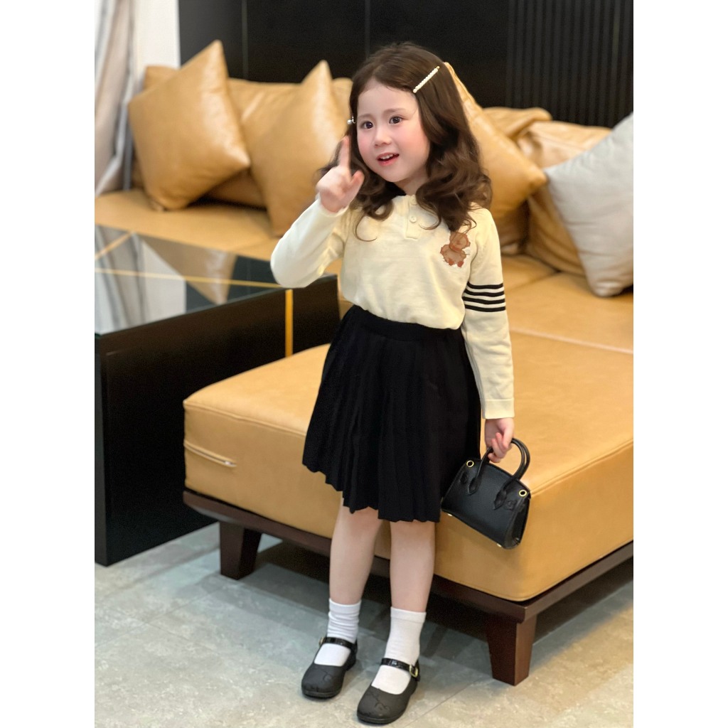 Bộ len bé gái kèm chân váy thiết kế 2021, Cho bé từ 1-6 tuổi  thương hiệu Hapykids 23.BL01