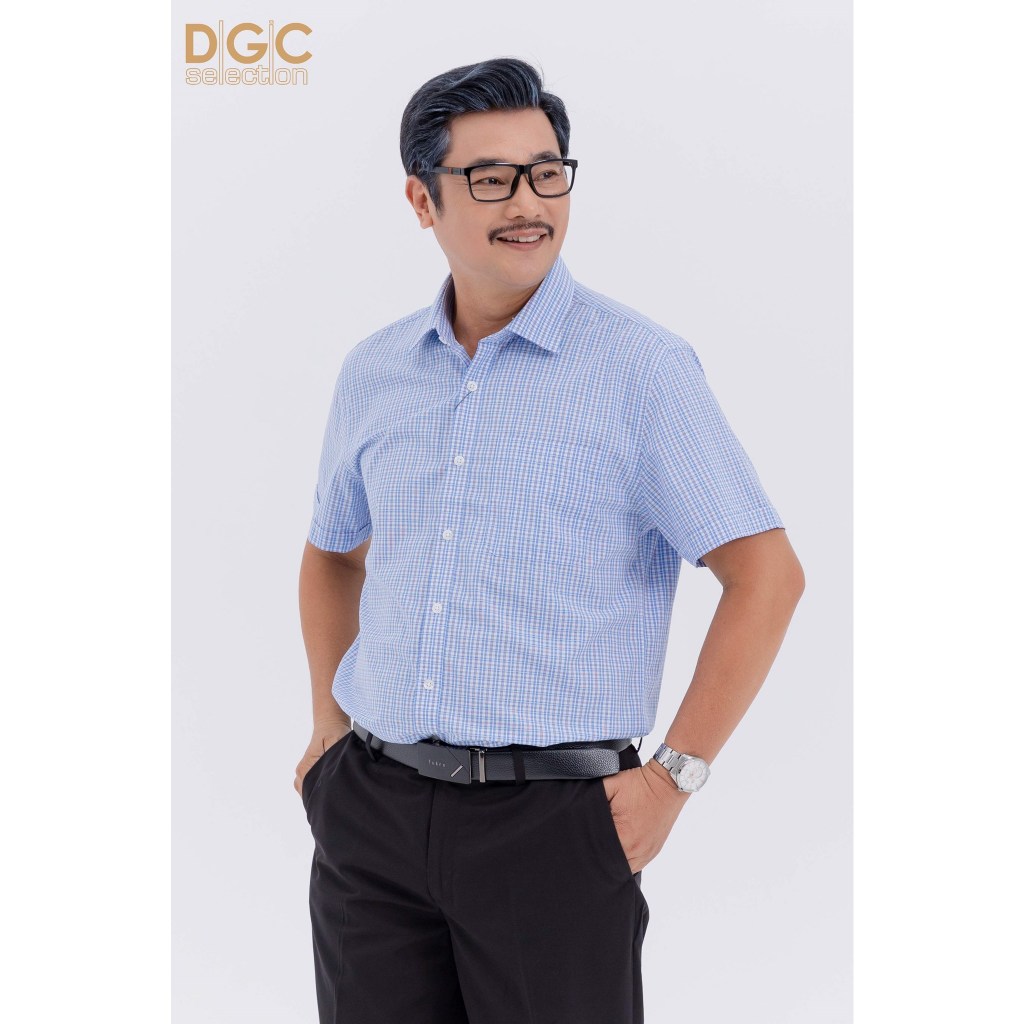 Áo sơ mi ngắn tay nam trung niên DGCs hoạ tiết caro nhỏ SASNBC47M