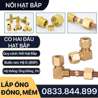 Co Hạt Bắp Hai Đầu Kết Nối Ống Nhựa Pu & Ống Đồng - Brass Compression Fitting Elbow