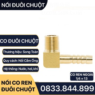 Co Ren Ngoài G 1/4 (DN8) 13 Đuôi Chuột Nối Lòng Trong Ống Nhựa Mêm & Pu -  Đồng Thau - Airline Horse Elbow Connector