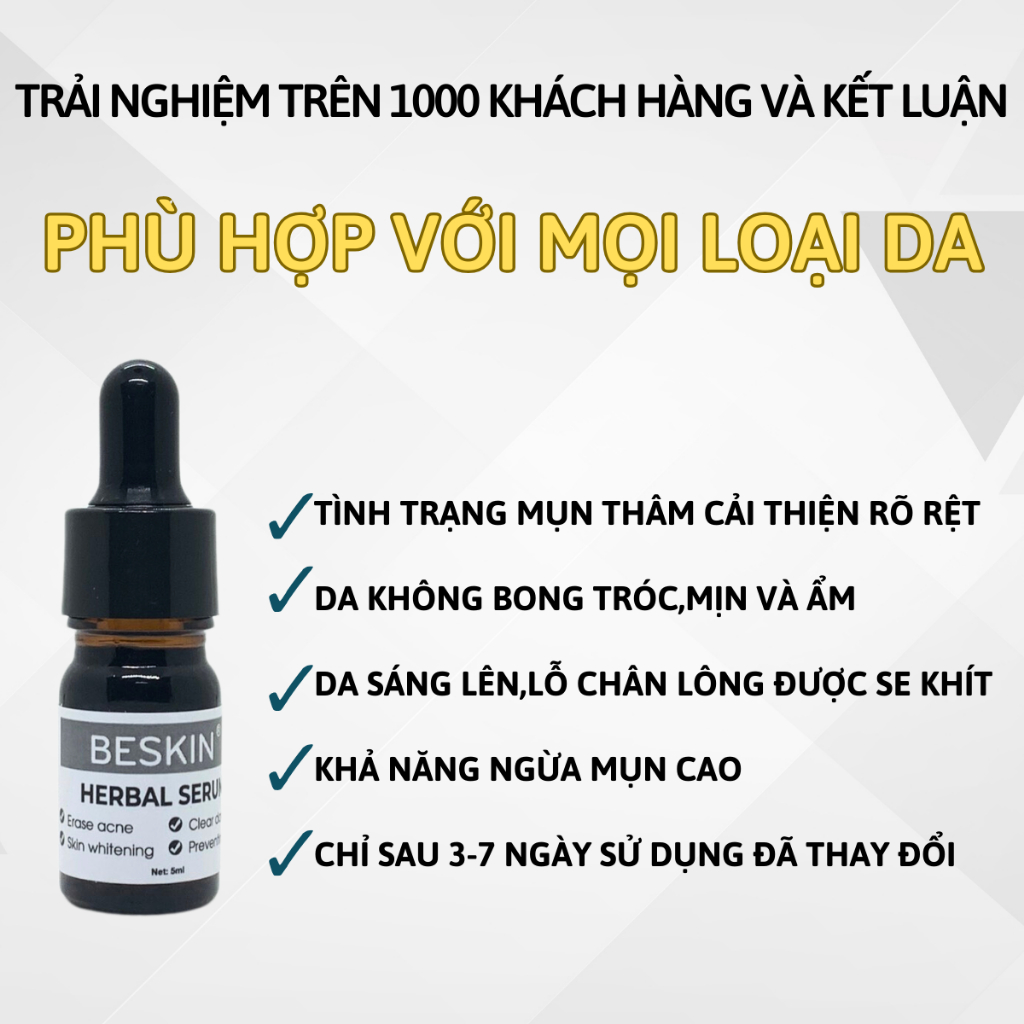 Serum Mụn Beskin Herbal  Giúp Sạch Mụn, Mờ Thâm Dưỡng Trắng Da Mặt 5ml