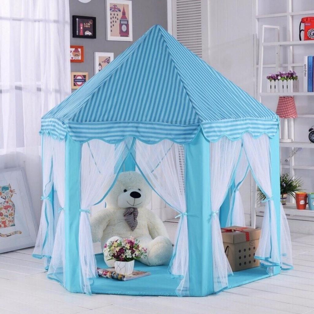 Lều Công Chúa Hoàng Tử Cho Bé Lục Giác Hình Lâu Đài Màu Hồng Xanh Phong Cách Hàn Quốc Có Rèm Che