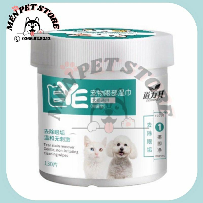 KHĂN LAU MẮT CHO CHÓ MÈO 130 MIẾNG/HỘP