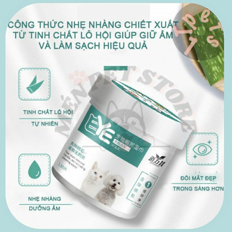 KHĂN LAU MẮT CHO CHÓ MÈO 130 MIẾNG/HỘP