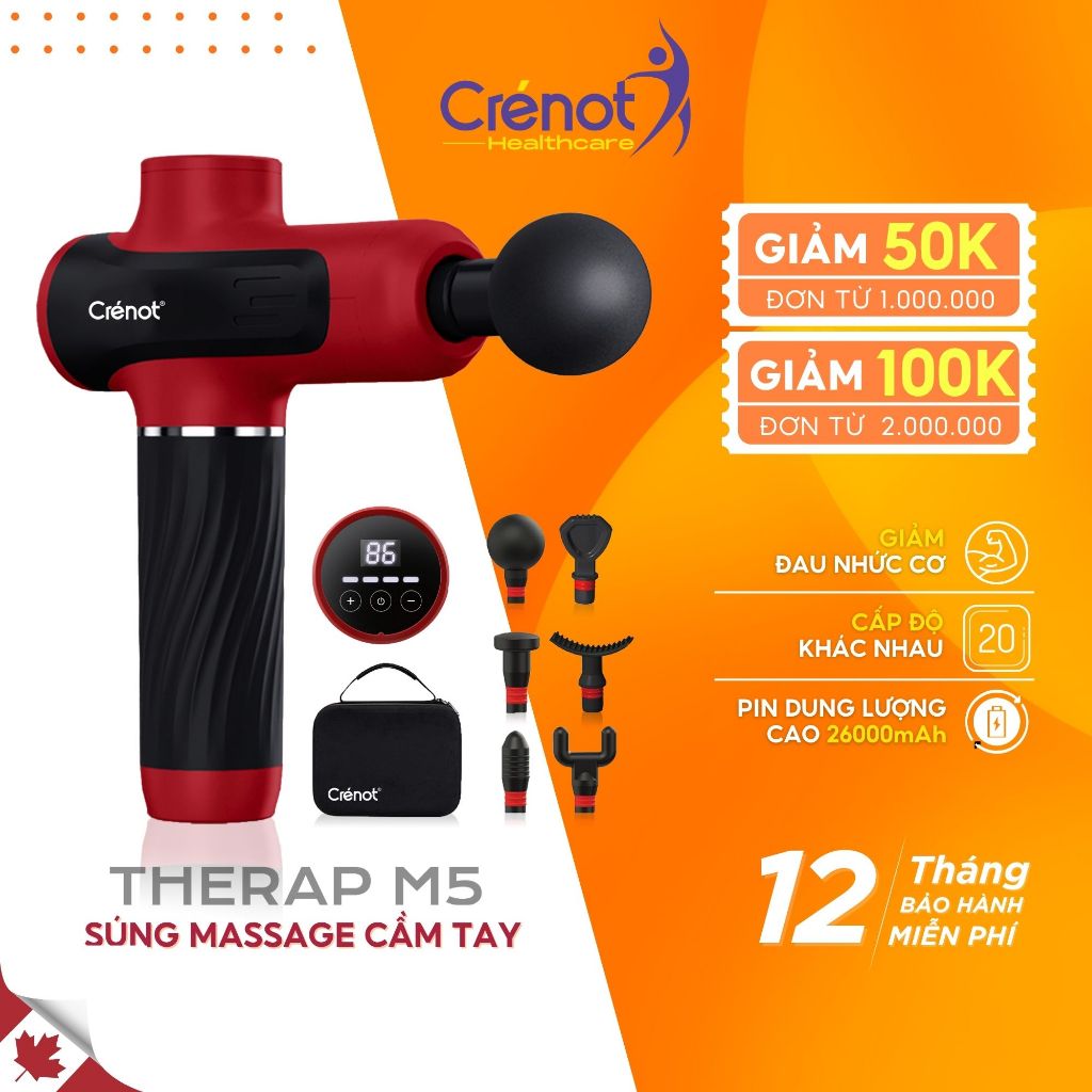 Máy massage cầm tay Crenot Therap M5 súng massage giảm đau mỏi cơ bắp mát xa lưng vai cổ gáy matxa toàn thân
