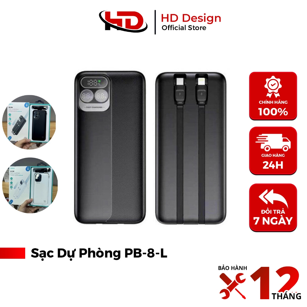 Sạc Dự Phòng TOTU PB-8-L, Dung Lượng 10000mAh - Sạc Nhanh 22w Kèm Led Hiển Thị Thông Số - Chính Hãng HD DESIGN