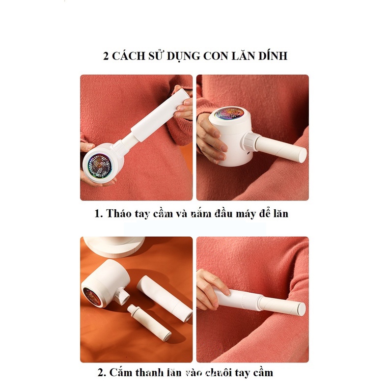 Máy cắt lông xù quần áo đa năng 2in1 có thể cắt xơ len vải và hút bụi, tích hợp đèn, không dây