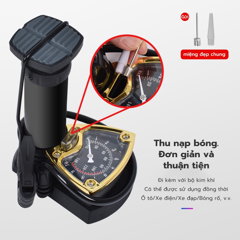 Bơm xe máy xe đạp nhỏ gọn đầu van đa năng