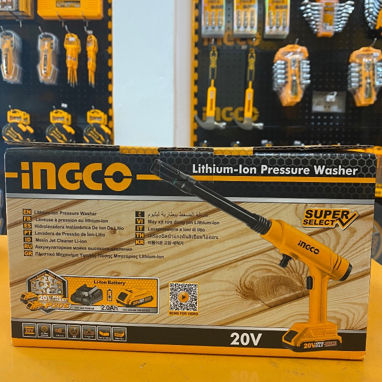 Máy rửa xe dùng pin áp lực cao INGCO CPWLI20282,dùng pin Lithium 20V tặng kèm 1 pin và 1 sạc 2ah