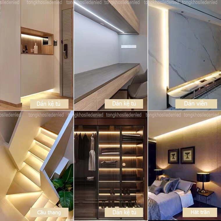 Cuộn led dây SMD 2835 120 led/m , led dán 12v 5m  6500k - 3000k siêu sáng giá rẻ loại tốt trang trí tủ bếp, kệ trưng bày